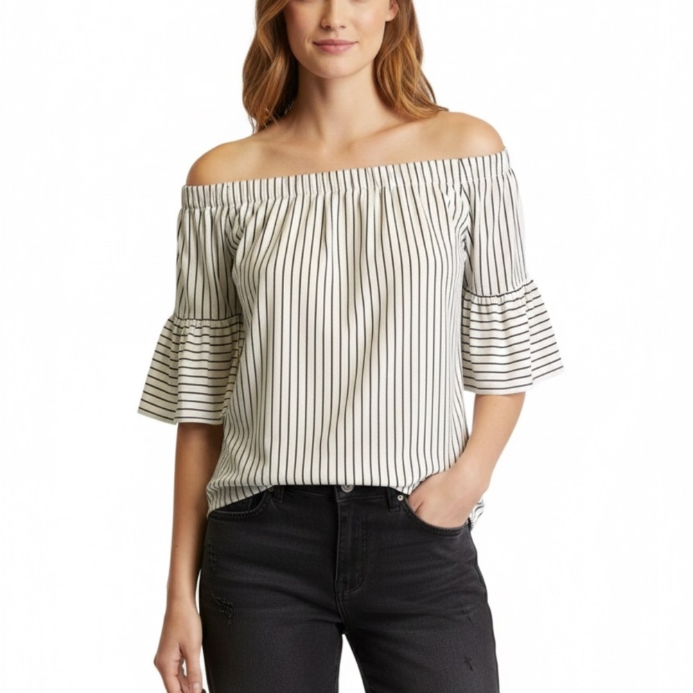 BANANA REPUBLIC Off Shoulder Striped Top With Bell Sleeves Sz XS